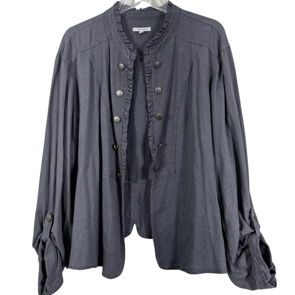 Women’s Size S Six Buttons Denim Jacket Gray Linen Long Sleeve Lightweight